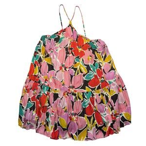 Corey Lynn Calter Floral Halter Mini Dress XL Colorful Print Lined Dress Flowy